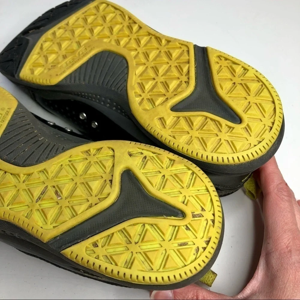 Teva Scamper water trail shoes black grey yellow, boys size 7 (women’s 8.5)